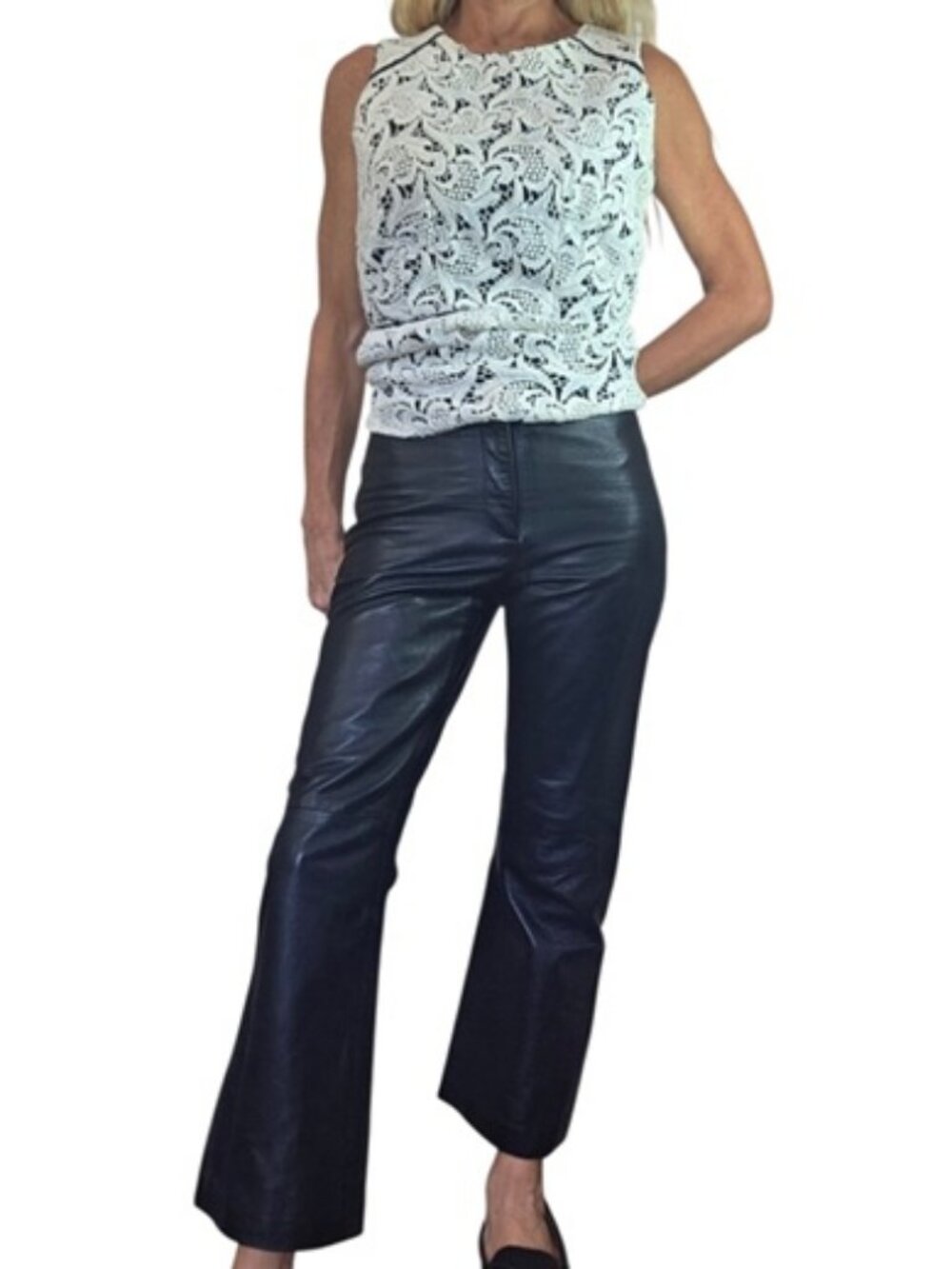 Vintage Y2K Bisou Bisou Leather Pants 4 Black Bootcut Crop Canada